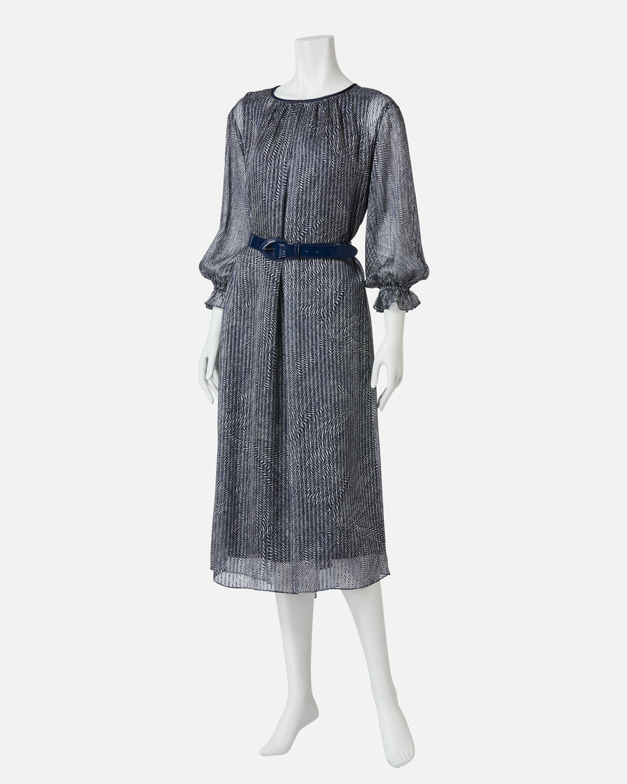 jun ashida - ベルト付きシルクシフォンサテンジャカードワンピース