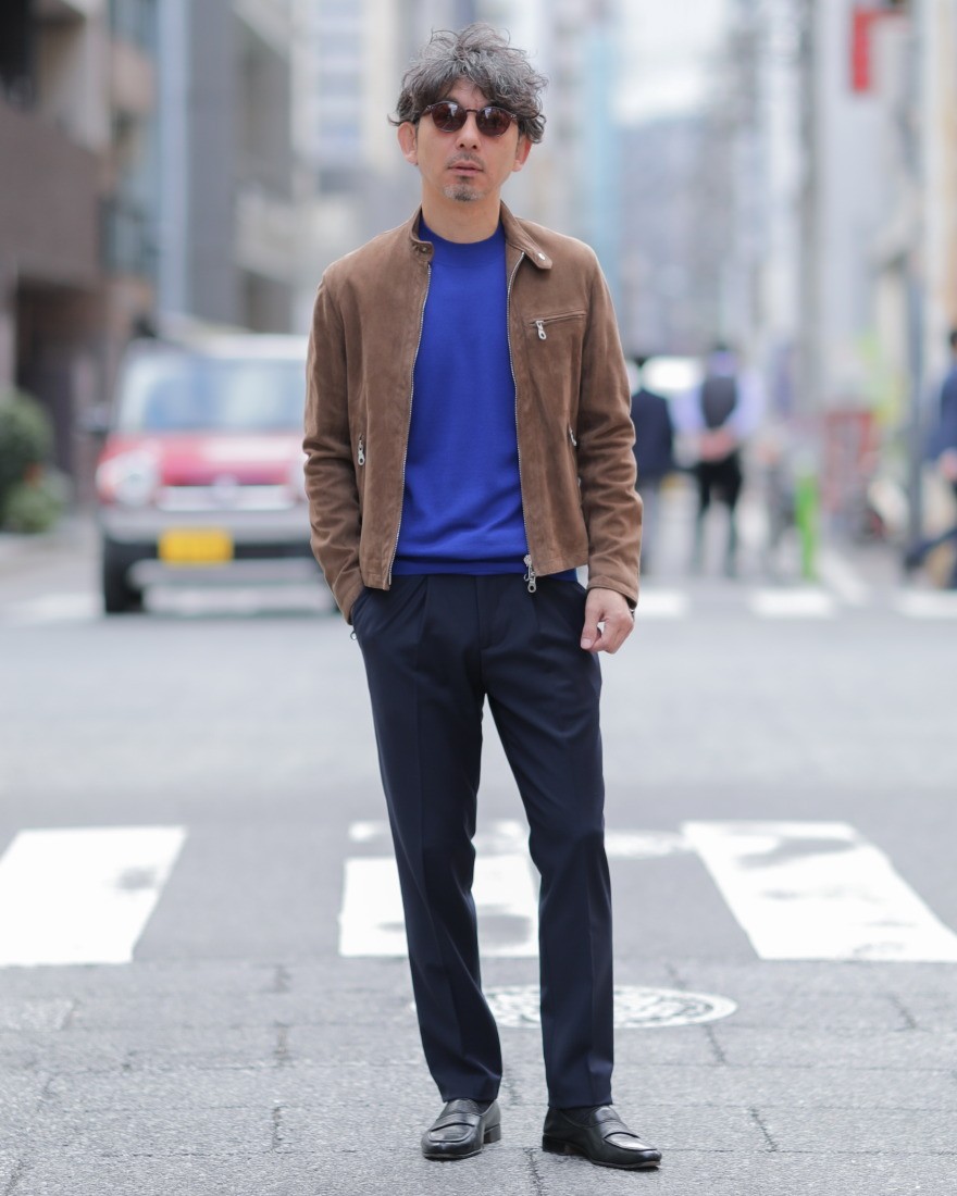 ゴートスエード スタンドカラー シングルライダース【STAND COLLAR