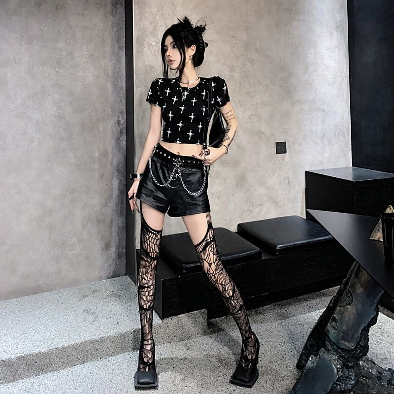 ゴスロリ通販 With U ショートパンツ PUレザー ベルト チェーン付き