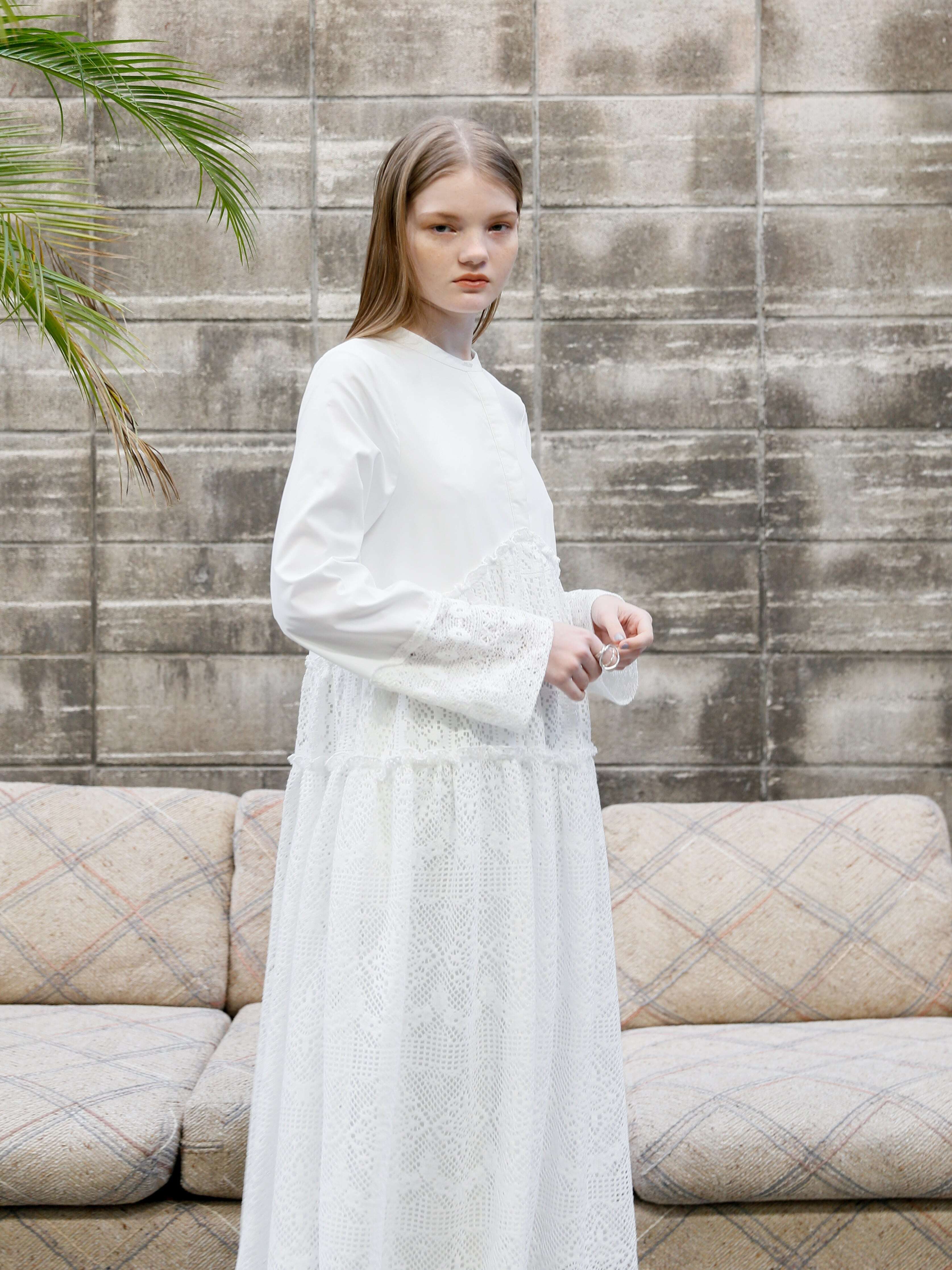 lace band collar tiered onepiece | Katrin TOKYO