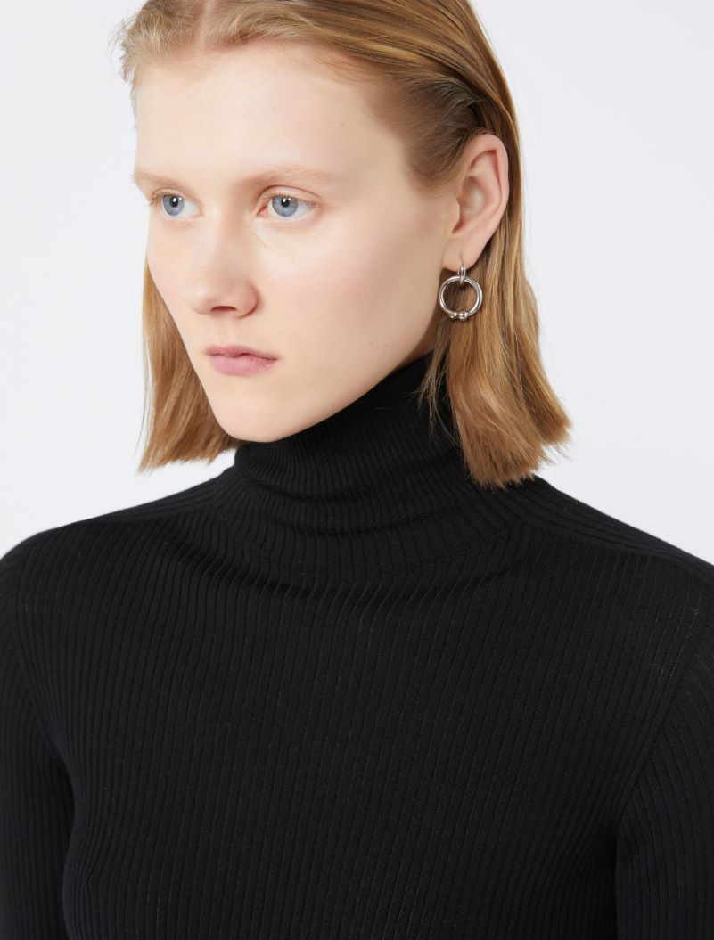 Wool mock polo-neck sweater, black | Sportmax
