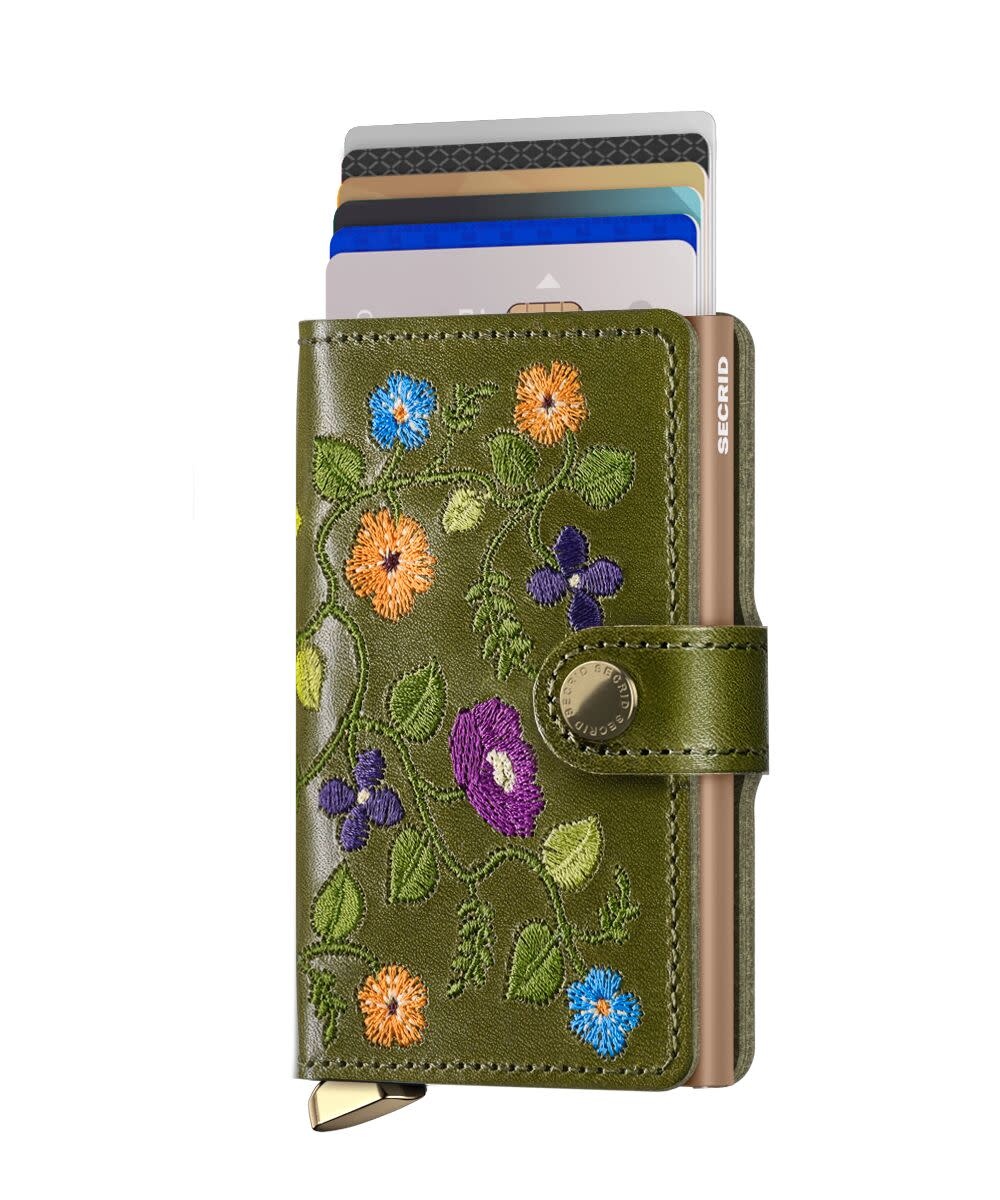 Secrid Premium Mini Wallet Stitch Floral - Olive - Just Bags