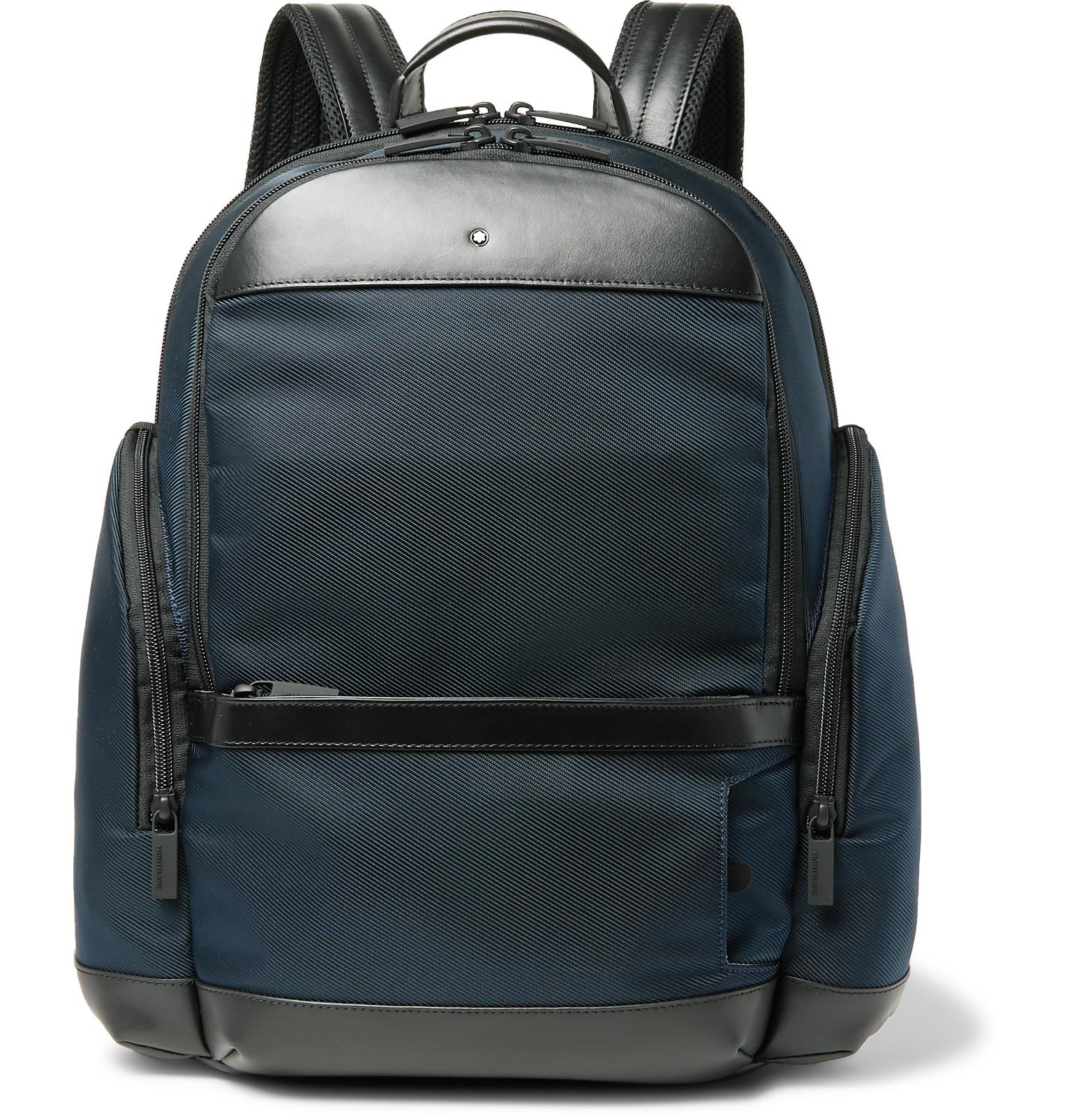 Montblanc Nightflight Leather-trimmed Canvas Backpack in Blue for