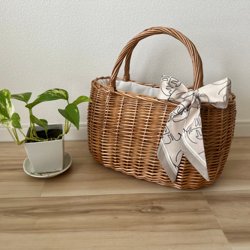 SALE】かごバッグ バスケット ハンドバッグ リボン巻き 竹かご 大き目