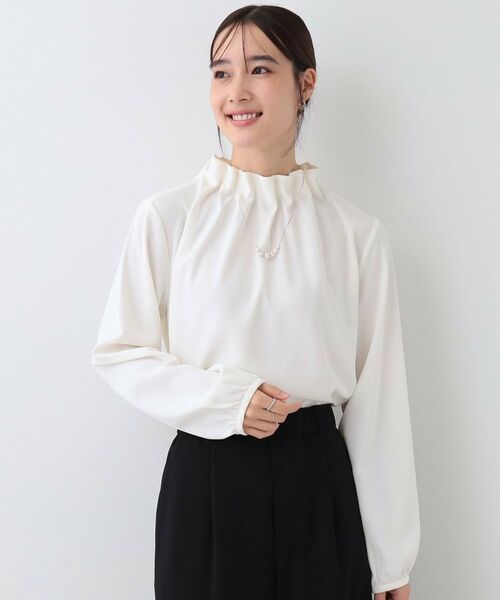 S-3L/洗える/セレモニー】さらり軽やか フリルスタンドカラーブラウス