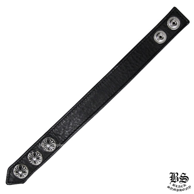 クロムハーツ3ボタン2スナップブレスレットクロスボタンブラック