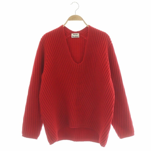 アクネ ストゥディオズ ニット セーター Lウール Vネック 長袖 XXS 赤