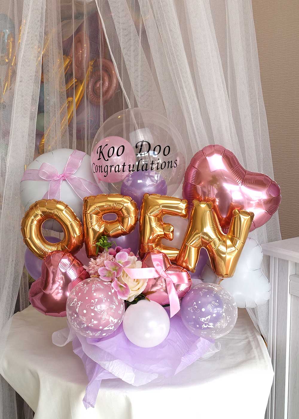 開店祝い バルーン卓上】 英字でお名前＆メッセージをお入れします