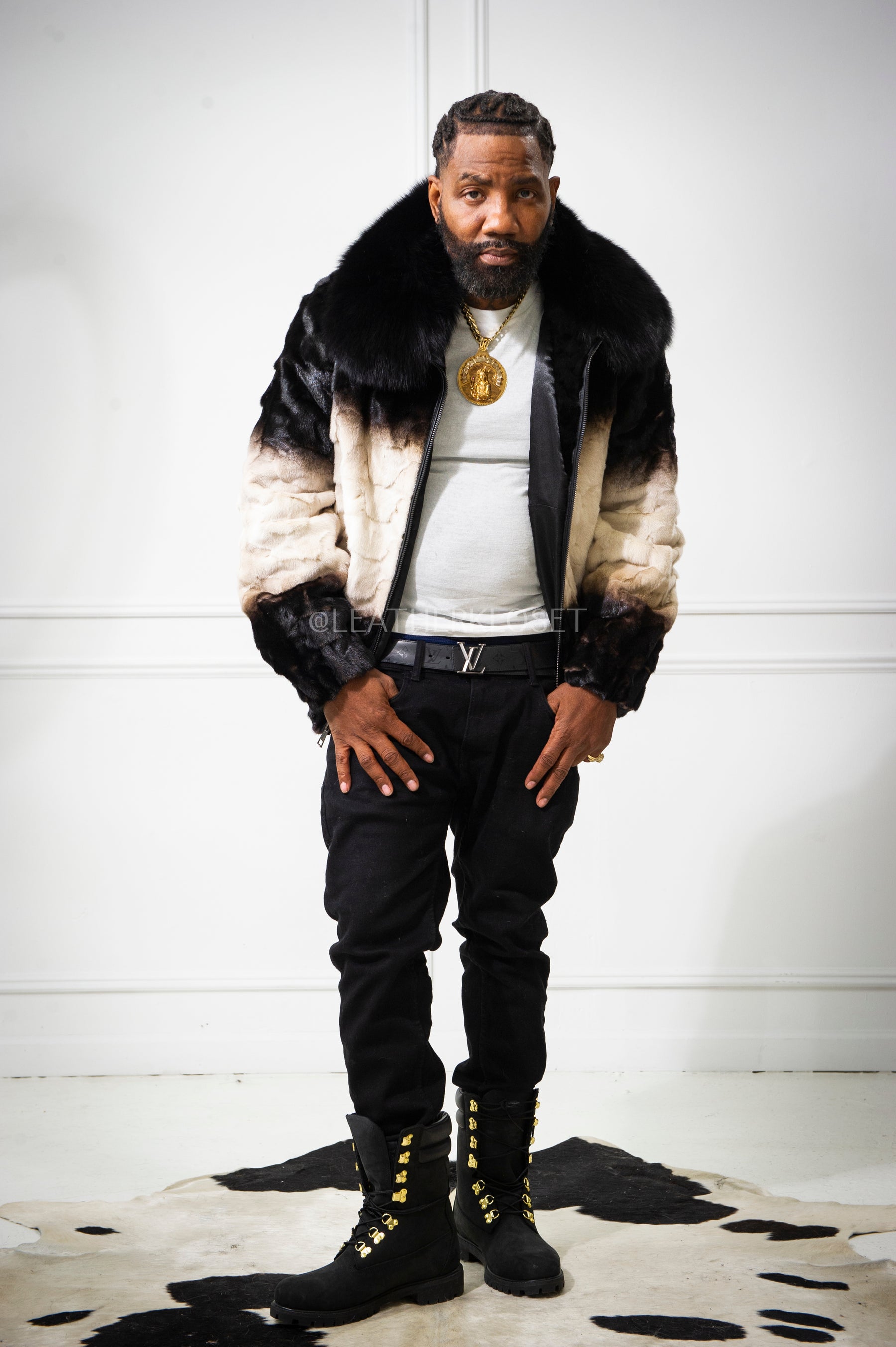 Men's Panda Mink Bomber Jacket [Black/White] – LeatherKloset