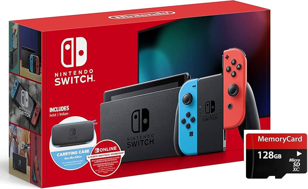 2021 Nintendo Switch with Neon Blue & Red Joy-Con Bundled 12 Month