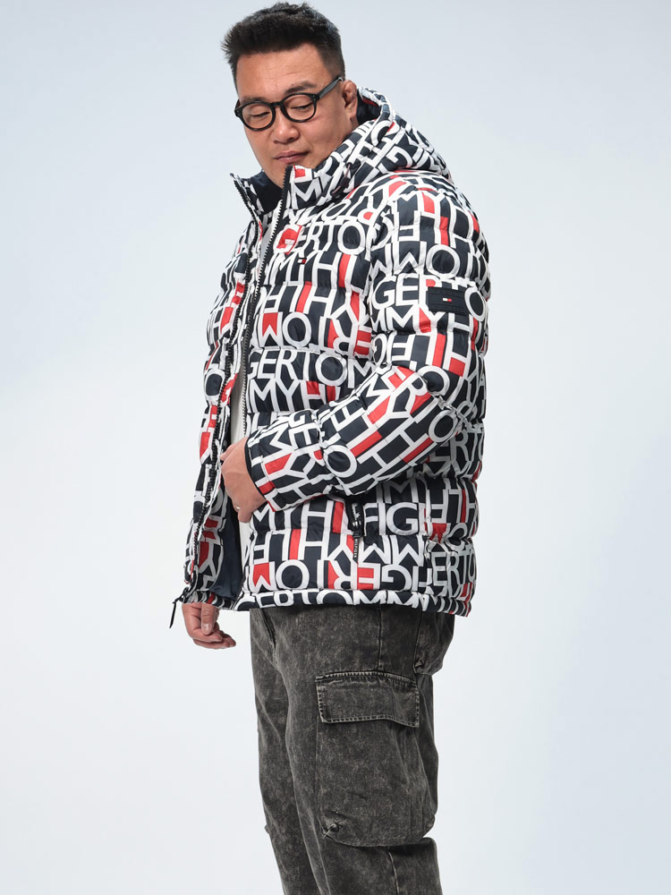 中綿 ジャケット 総柄プリント フルジップ PUFFER HOODED JACKET