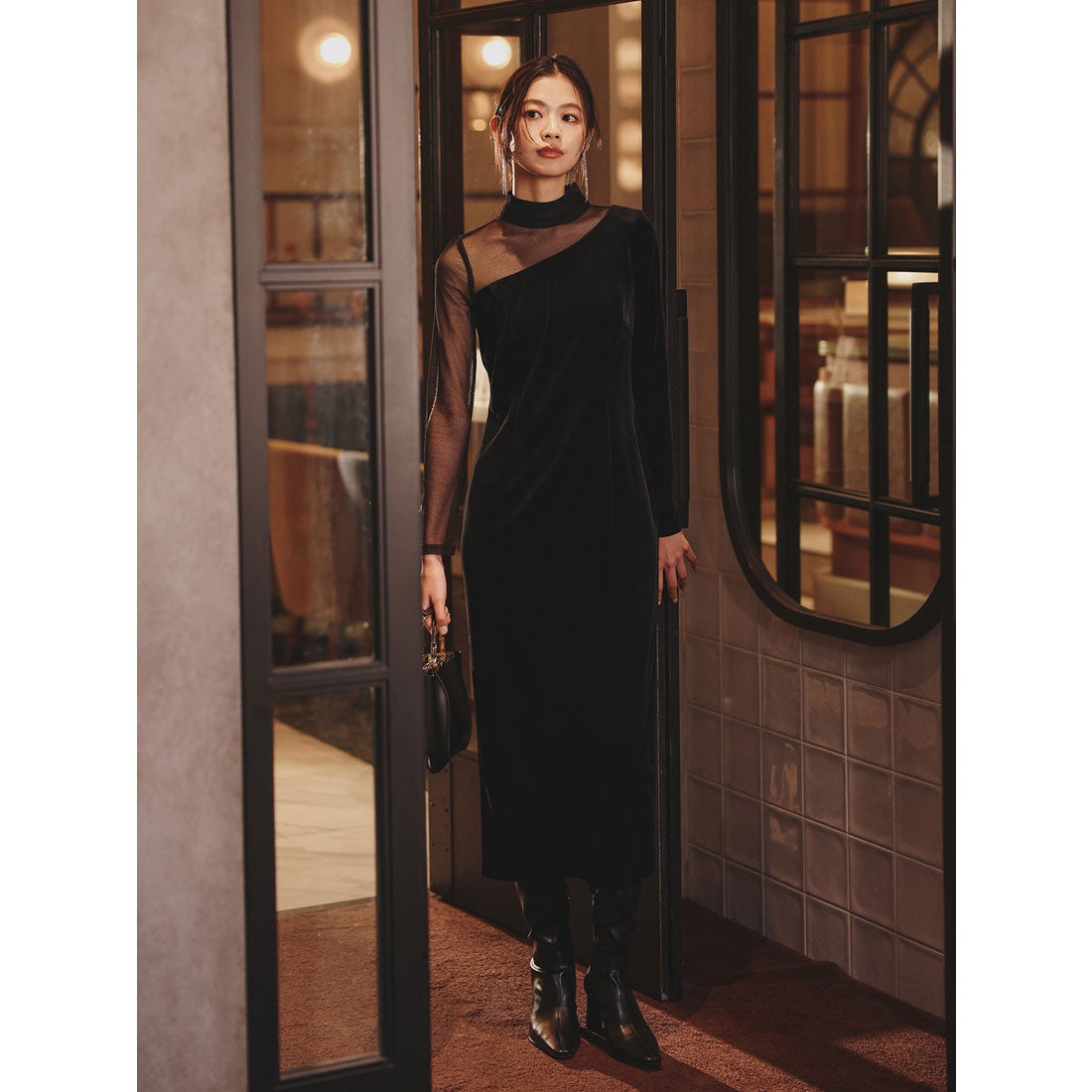 アニュアンス anuans シアーコンビタイトワンピース （PINK BEIGE