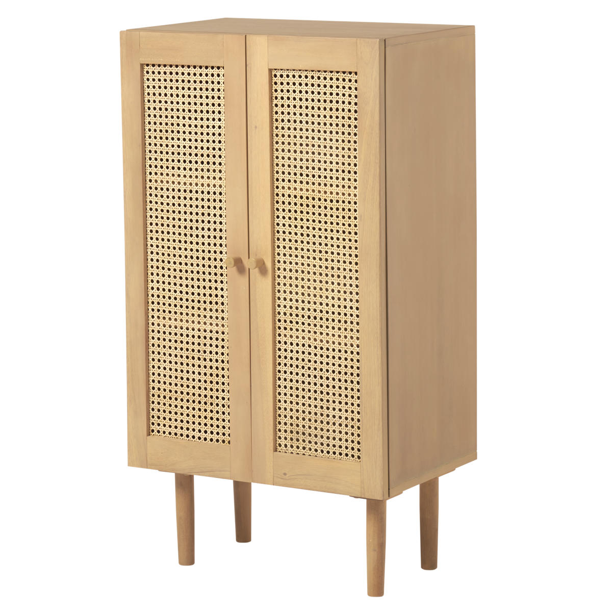 ラタン キャビネット 幅54cm 天然木 かごめ編み （ 収納 棚 扉付き 脚