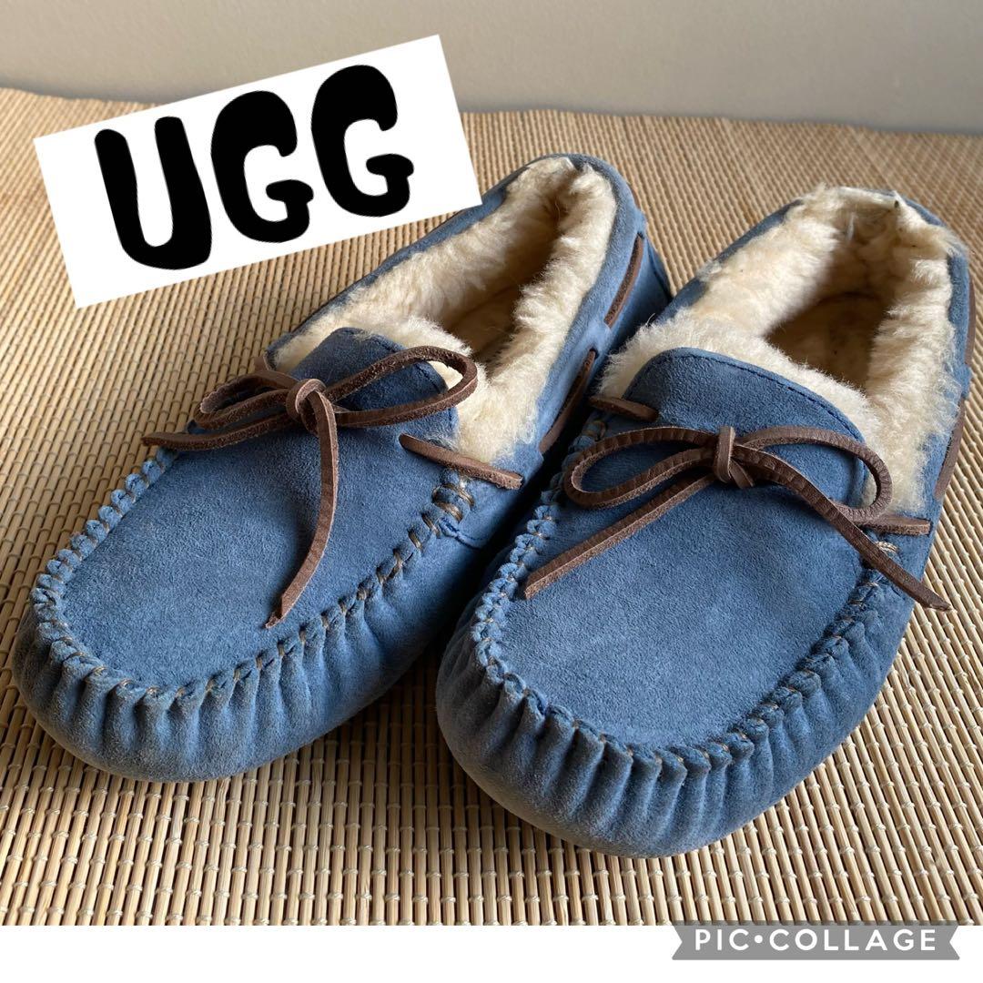UGGスエードモカシンブルー23センチ ムートン アグ モカシン ボア 箱