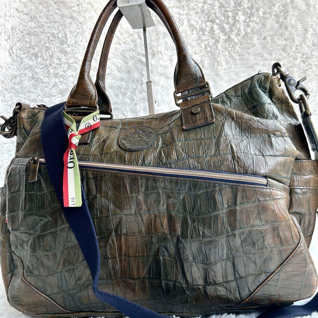 美品 Orobianco オロビアンコ 2way ショルダーバッグ オールレザー orobianco / オロビアンコ ストライプ ストライプ 牛革 シボ革