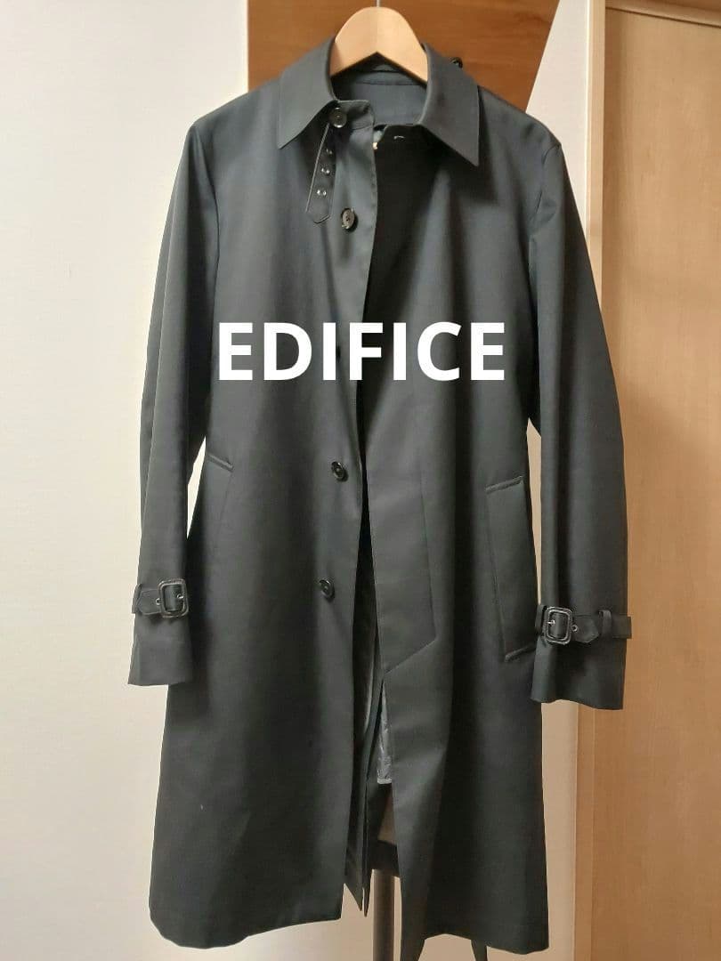 美品　EDIFICE　エディフィス　ブラック トレンチコートロング黒 エディフィス EDIFICE MACKINTOSH(マッキントッシュ) 別注 DUNKELD BT