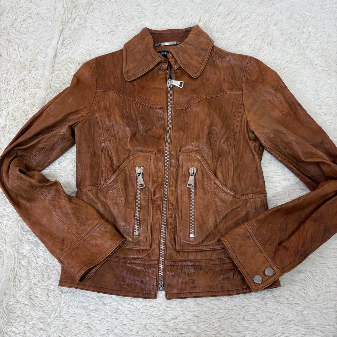 美品　ドルガバ　シングルライダースS 茶色　ラムレザー　色ムラ•シワ加工 イタリアラムレザーシングルライダース｜メンズファッション通販 MEN'S