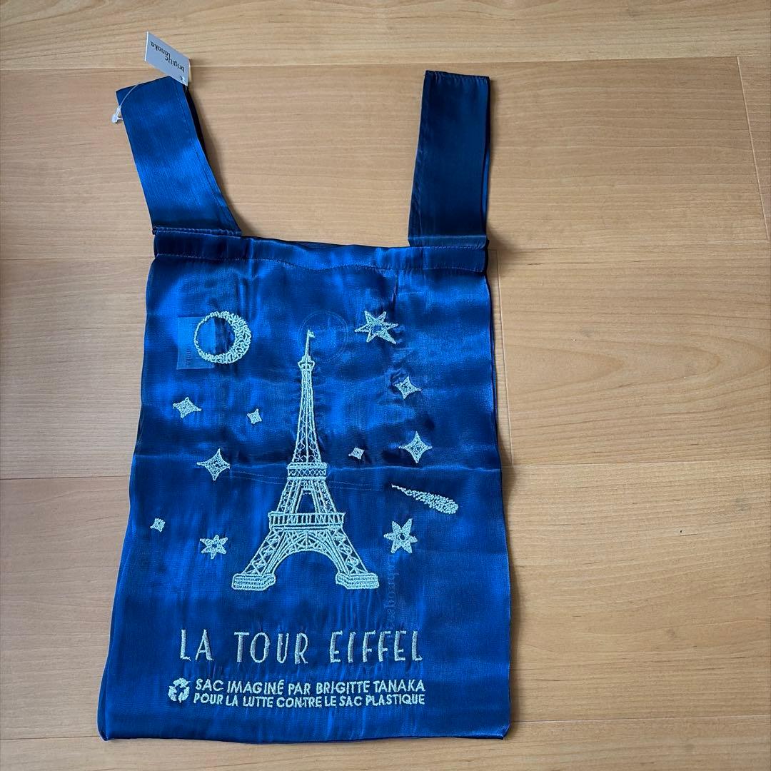 新品　ブリジットタナカ エコバッグ ネイビー　エッフェル塔 BRIGITTE TANAKA PARIS TOUR EIFFEL BLUE TWINKLE SMALL 刺繍入り