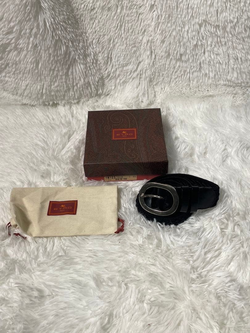 ETRO エトロ 編み込み 本革　レザーメッシュベルト ブラック イタリア製 中古・古着通販】ETRO (エトロ) 編み込みレザーベルト ブラック
