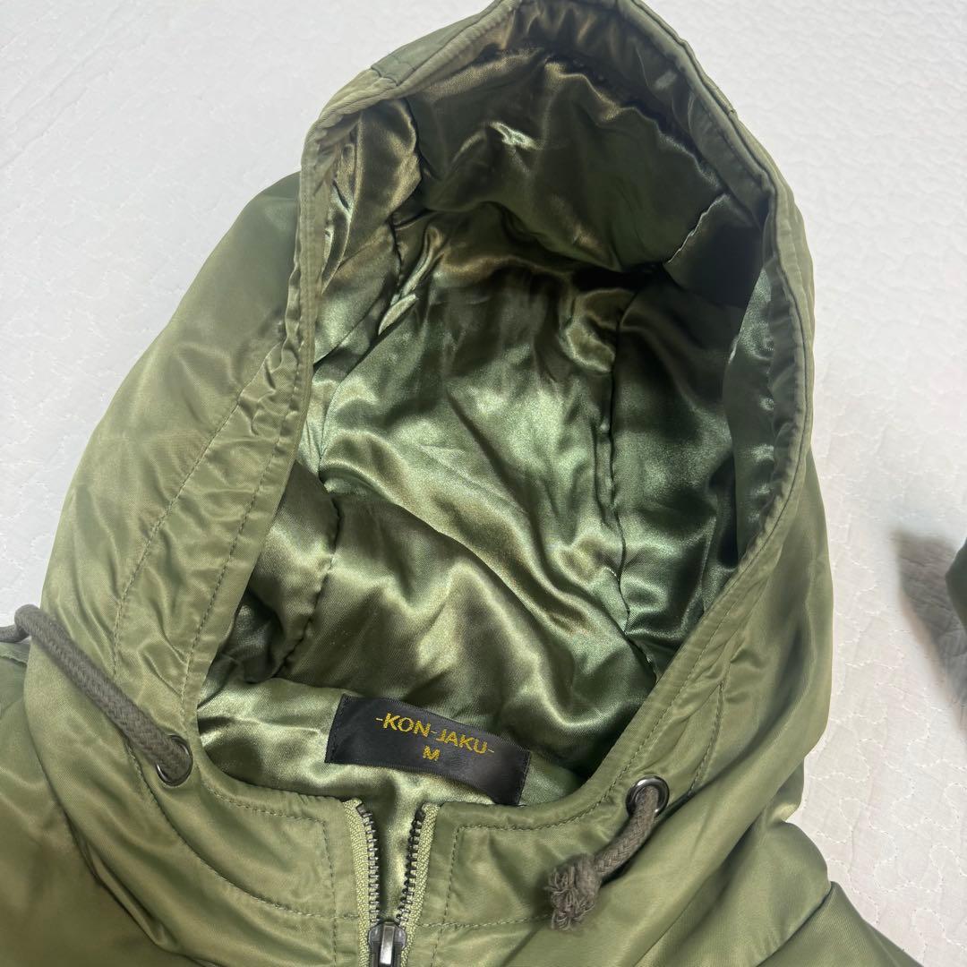 今昔 コンジャク -KON-JAKU- 総刺繍 ナイロン 防寒中綿コート カーキ
