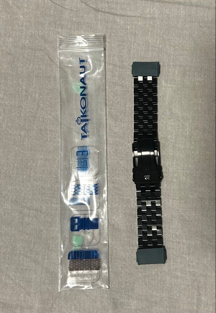 タイコーノート 21.5mm メタル時計バンド DLCブラック Vクラスプ