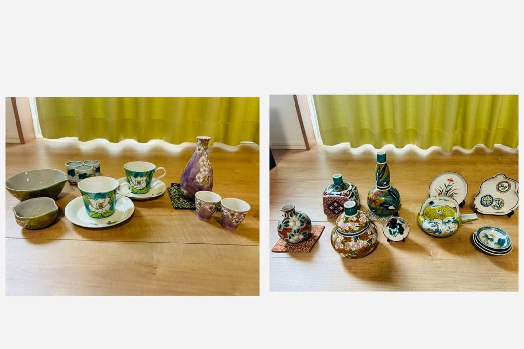 【九谷焼】【値下げ】未使用 茶器 酒器 カップ 皿 一輪挿し セット 九谷焼 伝統柄 【九谷焼】ペアコーヒー・銀彩〈2組〉 |皿や鉢など和