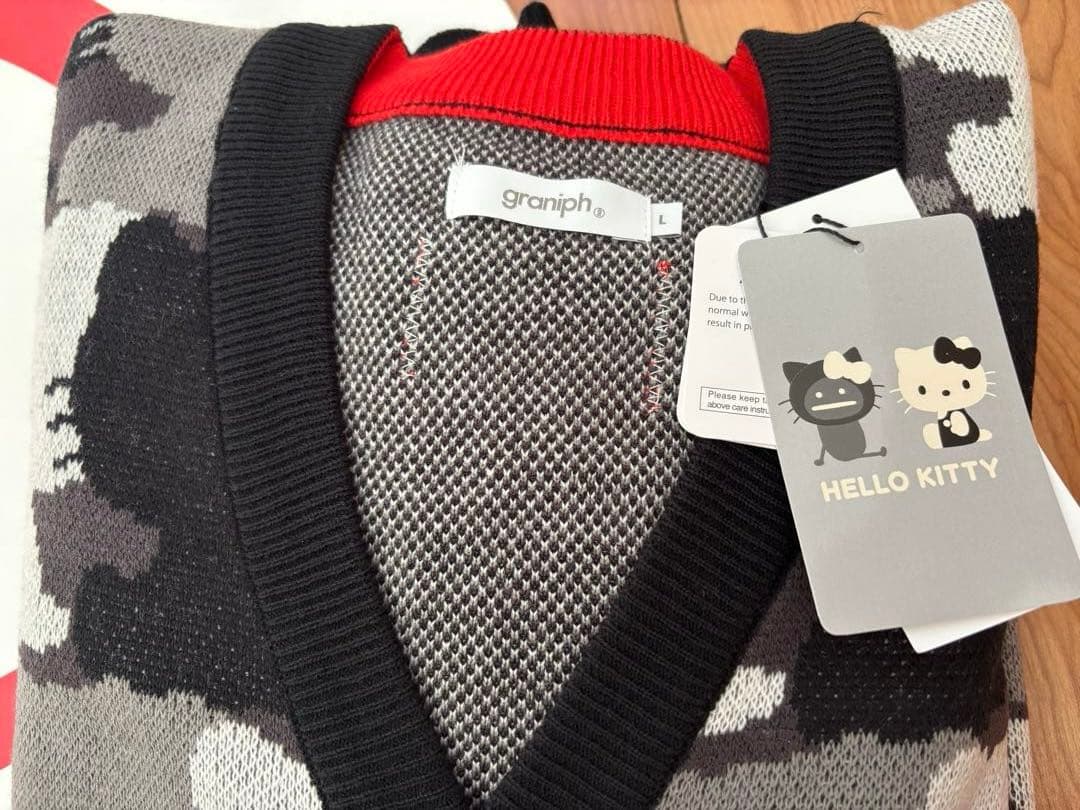 キティ シルエットパターン｜ジャカードVネックカーディガン グラニフ