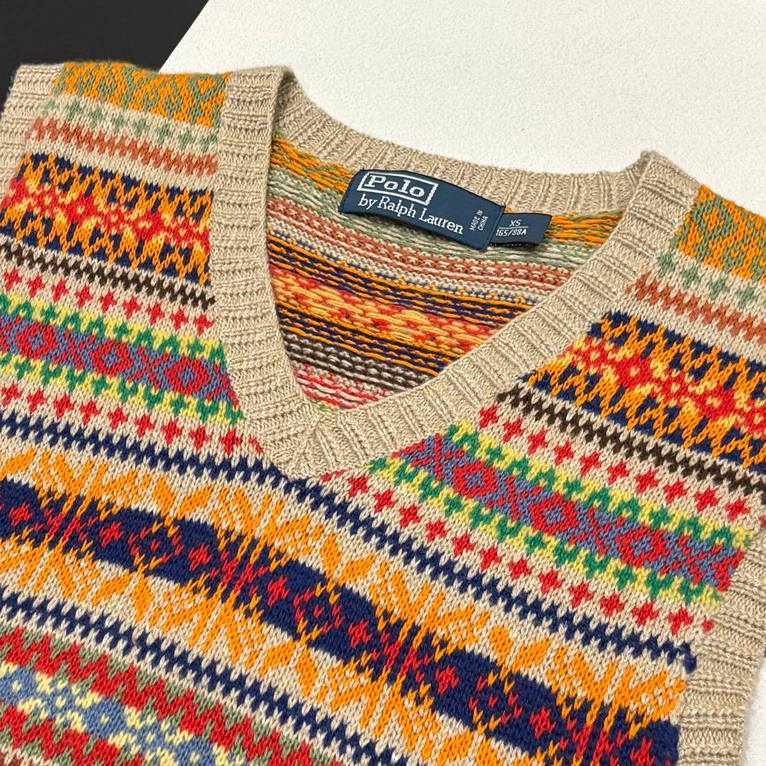 美品 ラルフローレン カシミヤ シルク フェアアイル柄 ニット ベスト